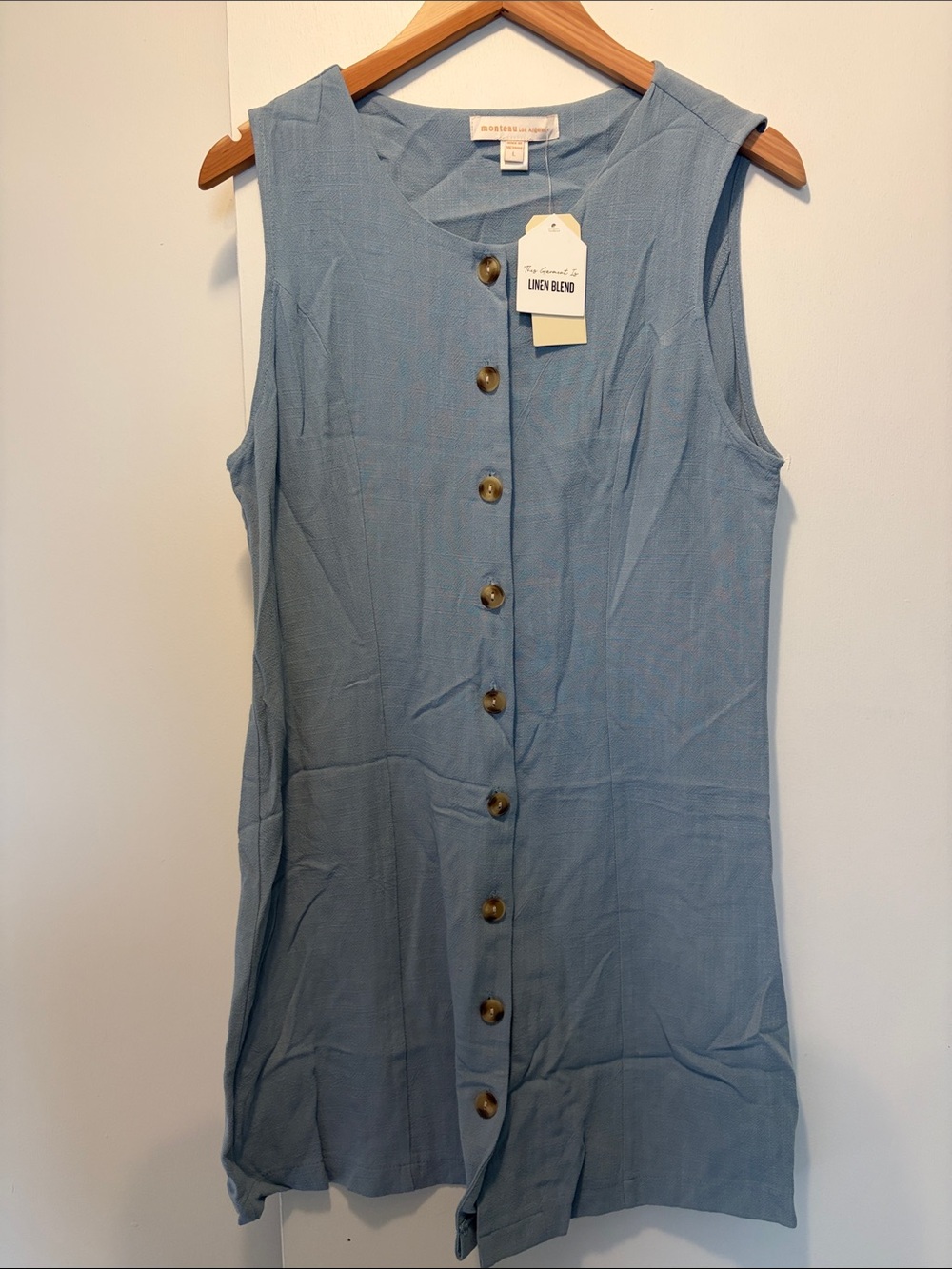 Monteau Light Blue Sleeveless Button-Front Mini Dress
